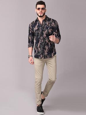 olive green camouflage print casual shirt - 17470683 - Standard Image - 4
