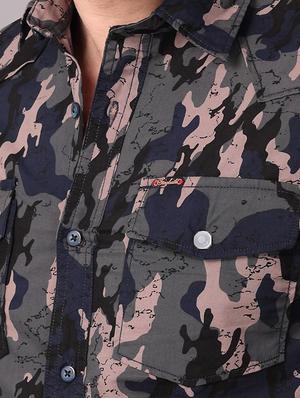 olive green camouflage print casual shirt - 17470683 - Standard Image - 5