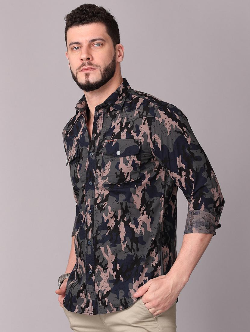 olive green camouflage print casual shirt - 17470683 - Zoom Image - 2