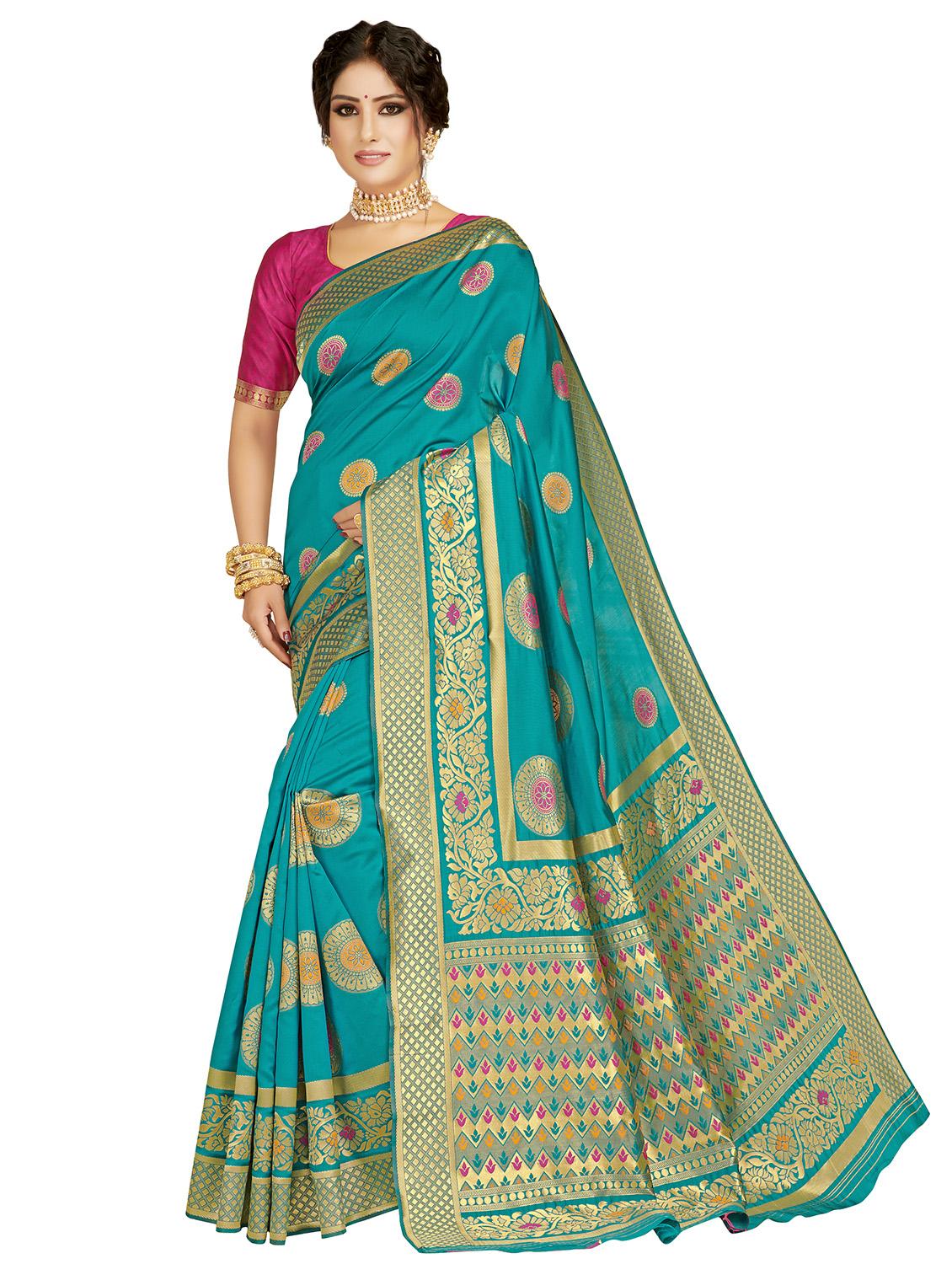 self design banarasi saree with blouse - 17470700 - Zoom Image - 1