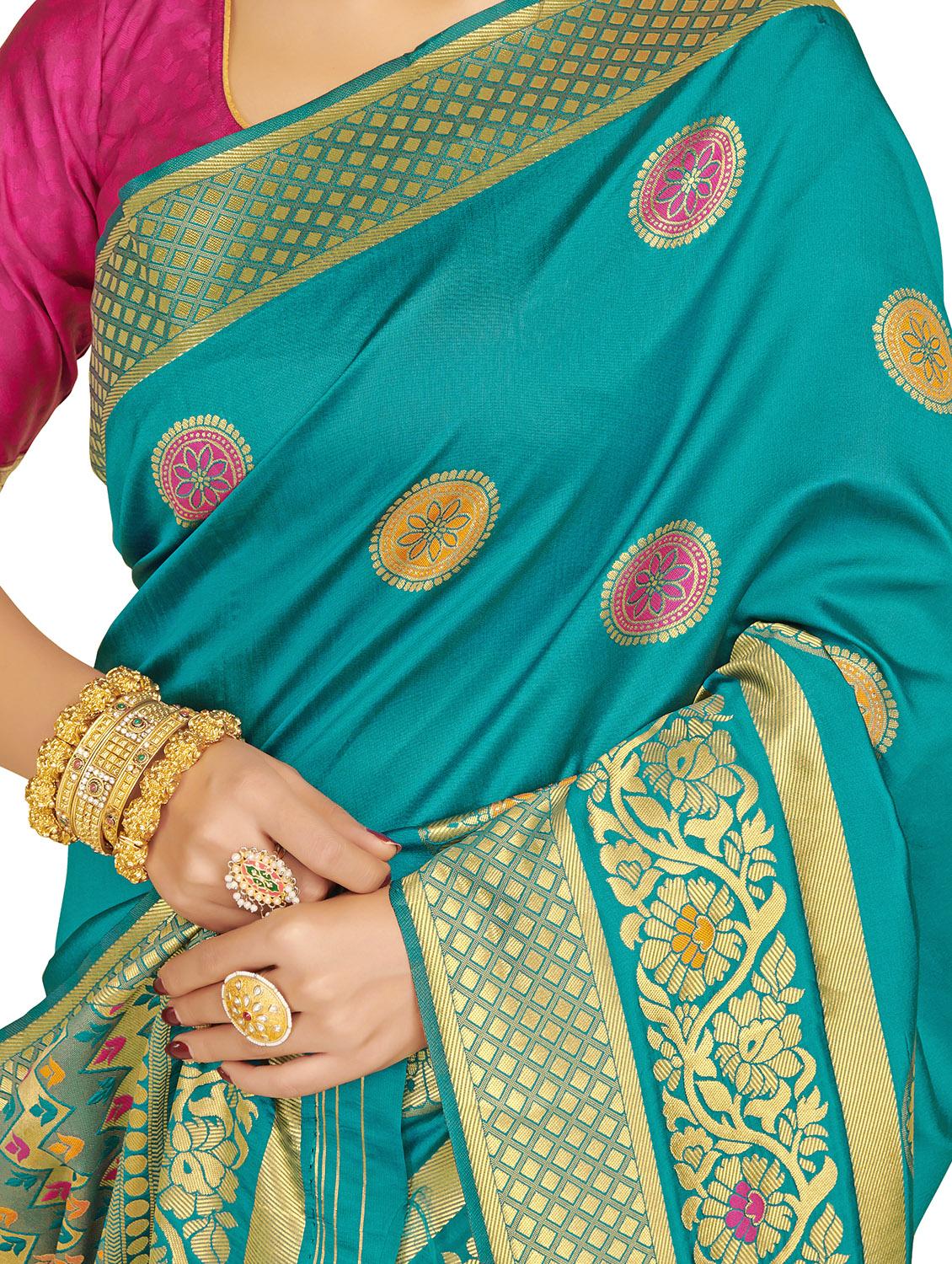 self design banarasi saree with blouse - 17470700 - Zoom Image - 3