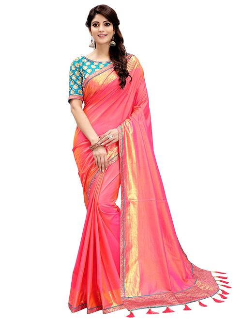 solid bordered saree with blouse - 17470702 - Very Small Image - 1