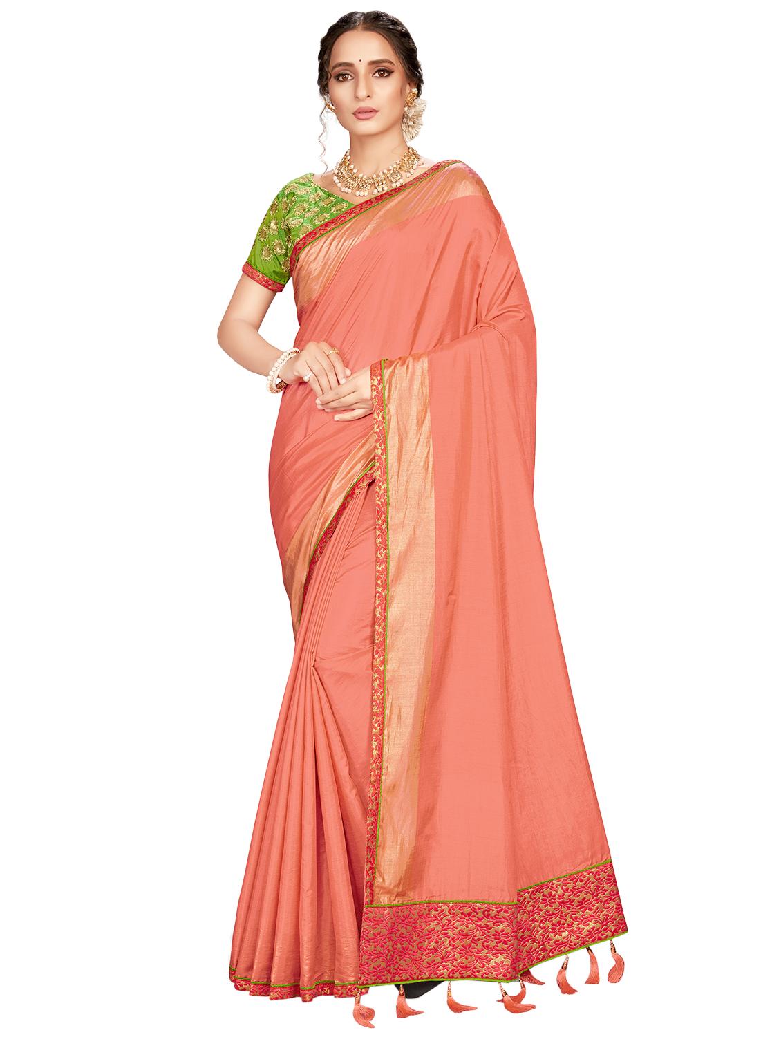 solid bordered saree with blouse - 17470703 - Zoom Image - 1