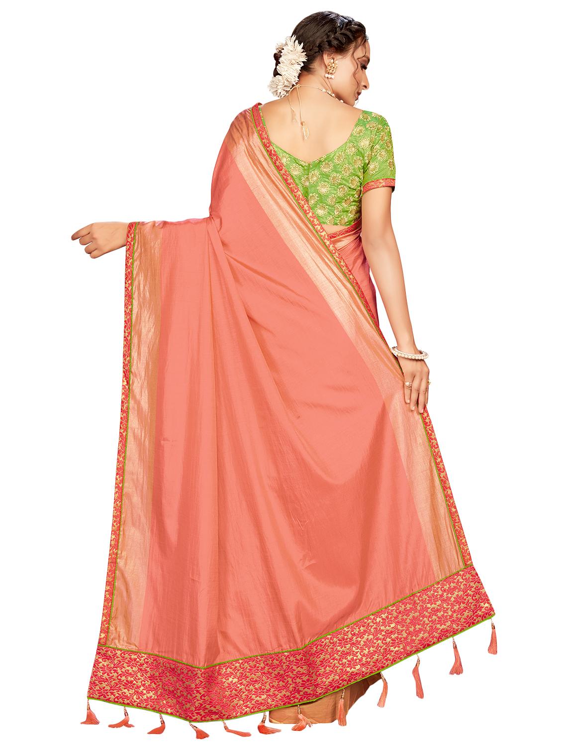 solid bordered saree with blouse - 17470703 - Zoom Image - 2