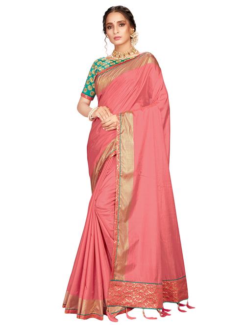 solid bordered saree with blouse - 17470704 - Standard Image - 1
