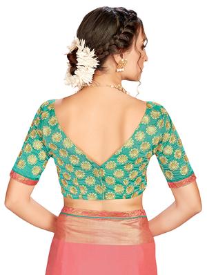 solid bordered saree with blouse - 17470704 - Standard Image - 5