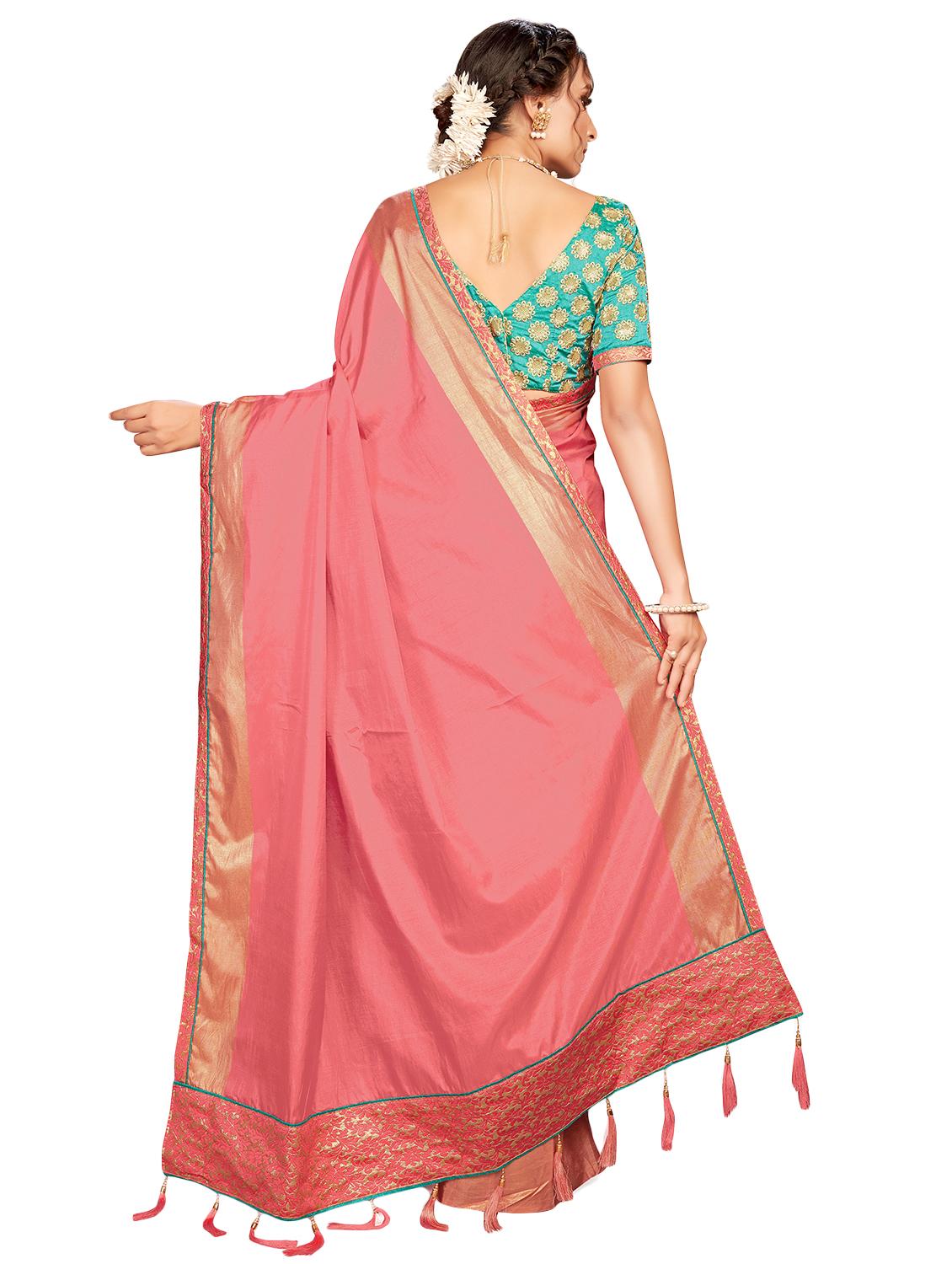 solid bordered saree with blouse - 17470704 - Zoom Image - 2
