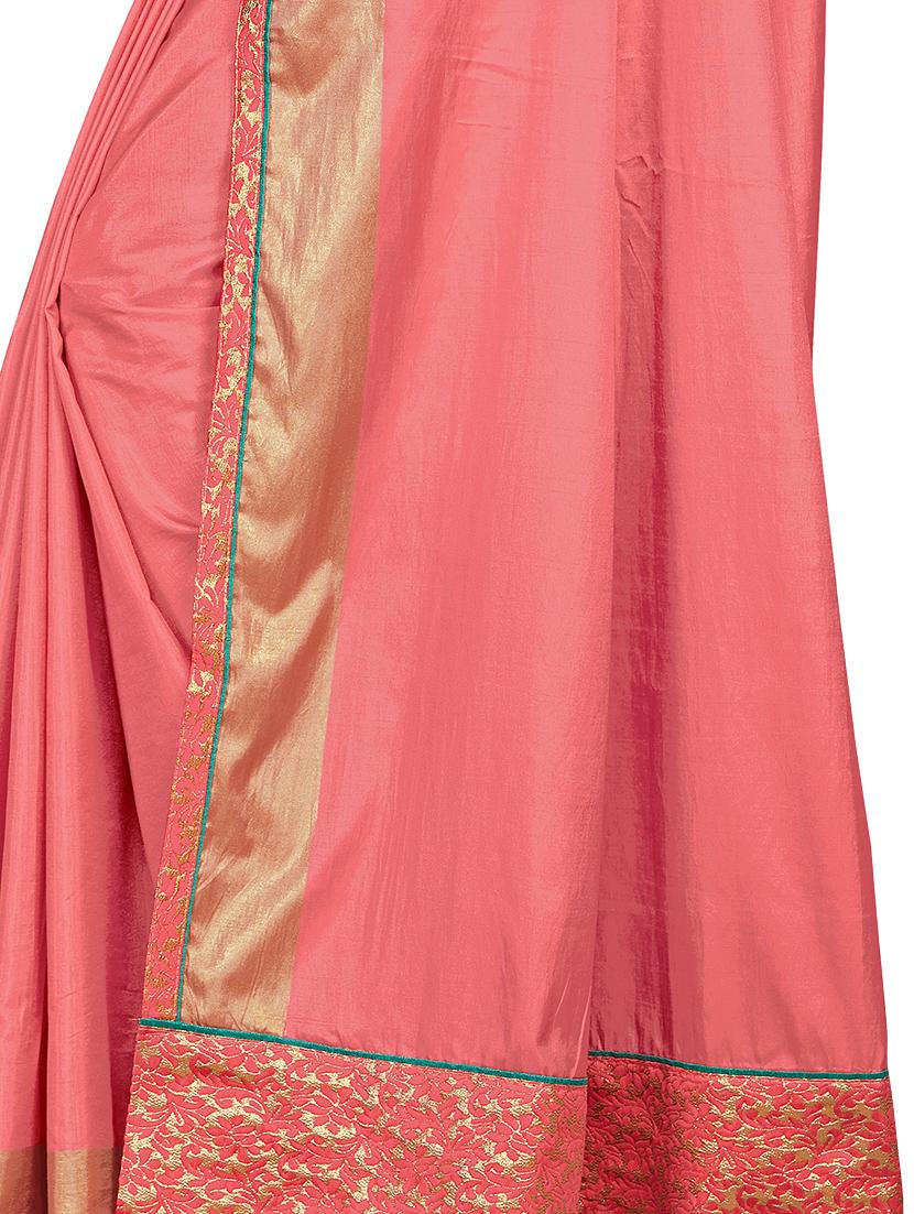 solid bordered saree with blouse - 17470704 - Zoom Image - 3