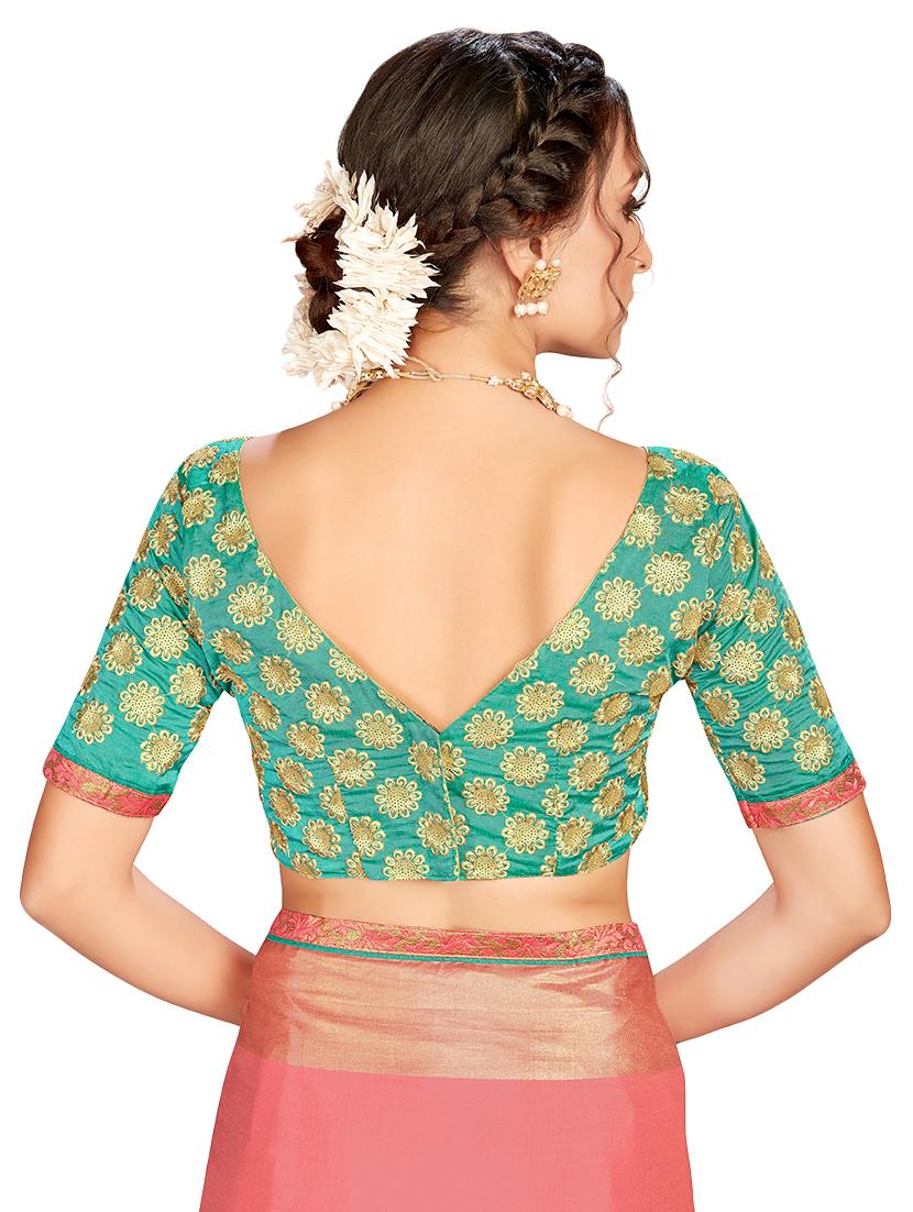 solid bordered saree with blouse - 17470704 - Zoom Image - 5