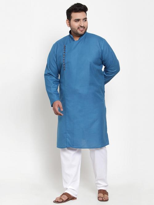 pluss blue solid kurta pyjama set - 17470905 - Standard Image - 1