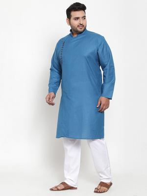 pluss blue solid kurta pyjama set - 17470905 - Standard Image - 2