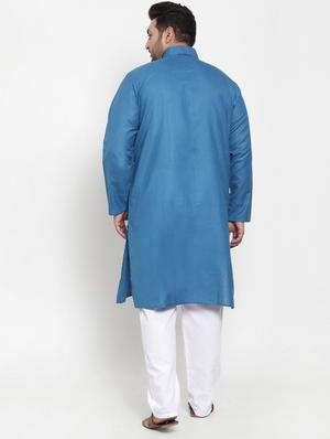 pluss blue solid kurta pyjama set - 17470905 - Standard Image - 3