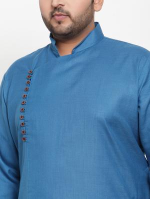 pluss blue solid kurta pyjama set - 17470905 - Standard Image - 4