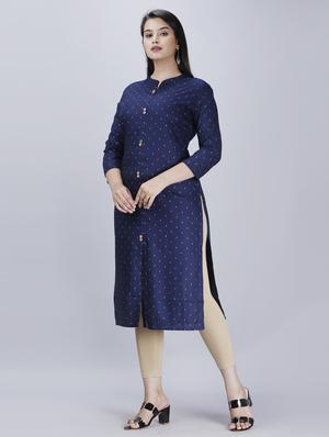 blue rayon straight kurta - 17471201 - Standard Image - 2