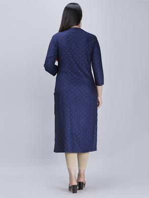 blue rayon straight kurta - 17471201 - Standard Image - 3