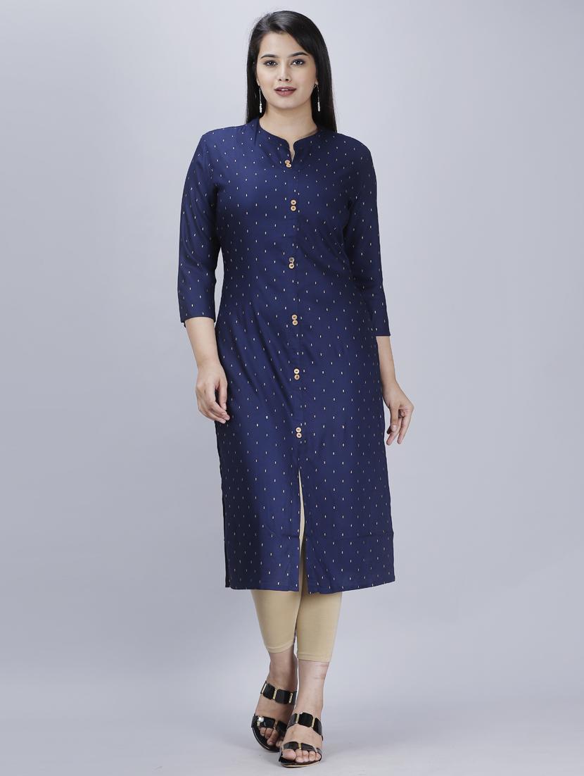 blue rayon straight kurta - 17471201 - Zoom Image - 1