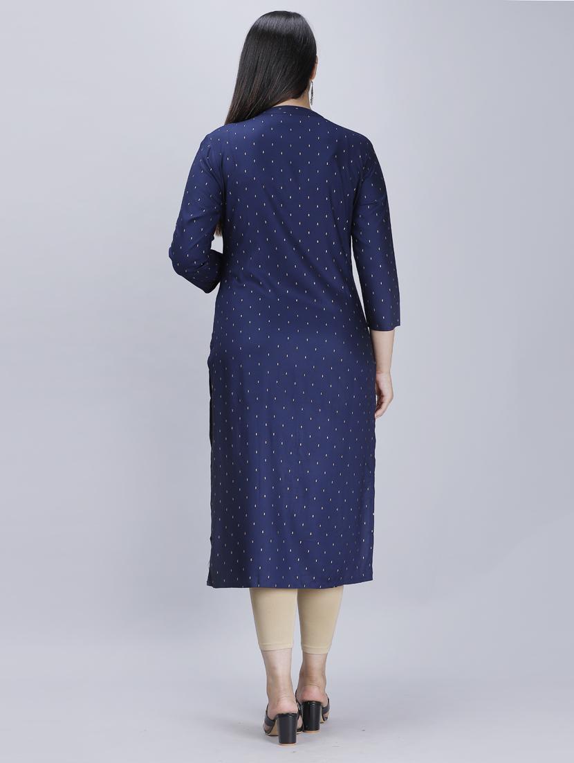 blue rayon straight kurta - 17471201 - Zoom Image - 3
