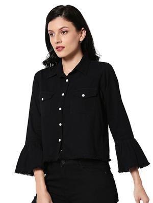 bell sleeved denim jacket - 17471253 - Standard Image - 2