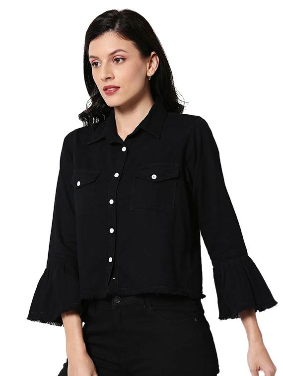 bell sleeved denim jacket - 17471253 - Zoom Image - 2