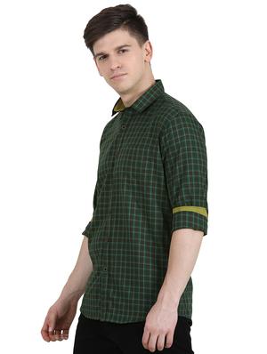 olive green checkered casual shirt - 17471314 - Standard Image - 2