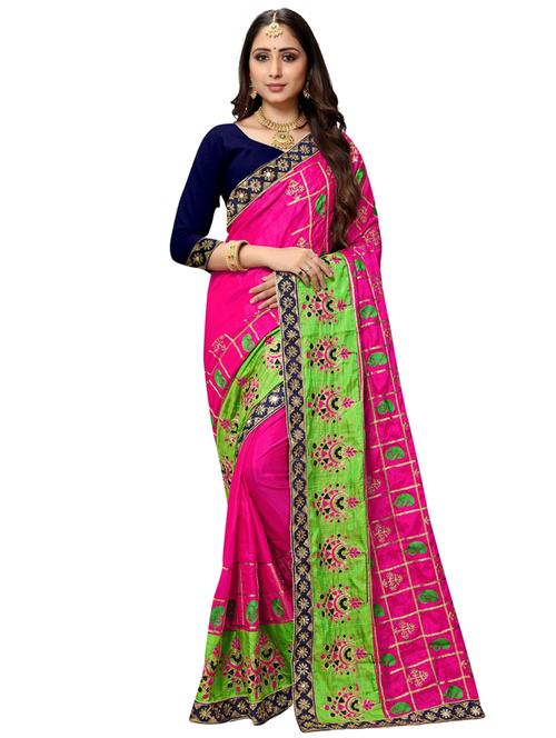 magenta silk blend embroidered saree with blouse - 17472299 - Standard Image - 1