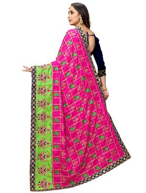 magenta silk blend embroidered saree with blouse - 17472299 - Standard Image - 2