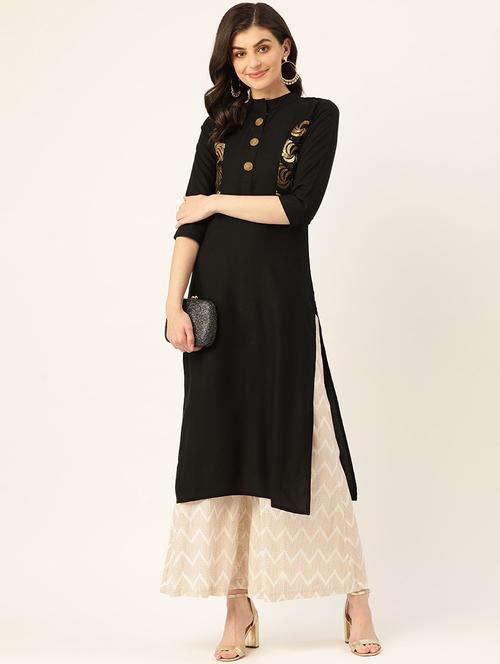 solid sequined straight kurta - 17472327 - Standard Image - 1