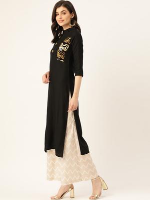 solid sequined straight kurta - 17472327 - Standard Image - 2