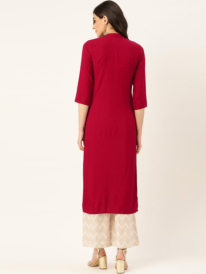 solid sequined straight kurta - 17472328 - Zoom Image - 3