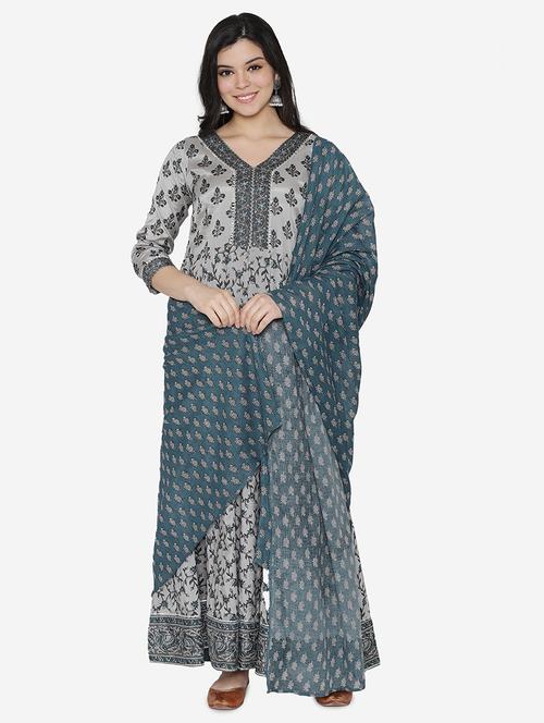 floral anarkali ethnic dress with dupatta - 17472330 - Standard Image - 1