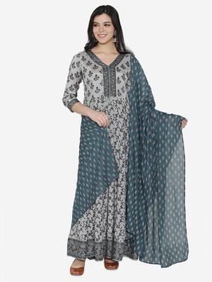 floral anarkali ethnic dress with dupatta - 17472330 - Standard Image - 3
