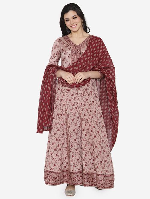 floral anarkali ethnic dress with dupatta - 17472331 - Standard Image - 1