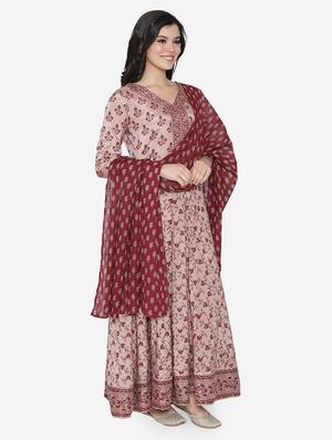 floral anarkali ethnic dress with dupatta - 17472331 - Standard Image - 2