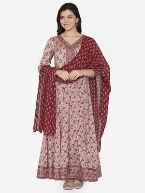 floral anarkali ethnic dress with dupatta - 17472331 - Standard Image - 3