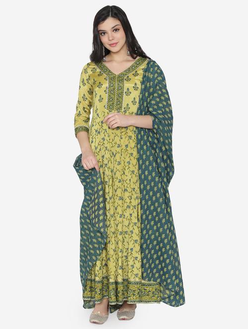 floral anarkali ethnic dress with dupatta - 17472332 - Standard Image - 1