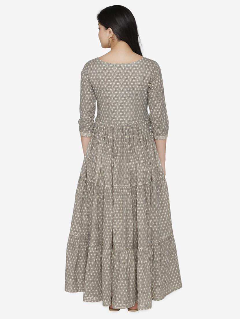 printed tiered flare ethnic dress with dupatta - 17472333 - Zoom Image - 3