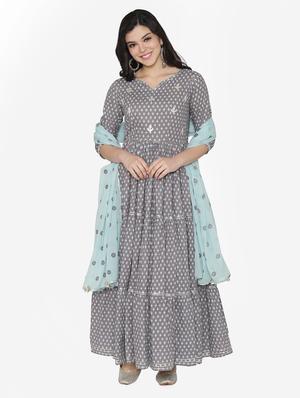 printed tiered flare ethnic dress with dupatta - 17472334 - Standard Image - 3