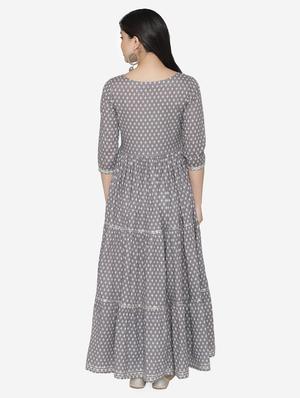 printed tiered flare ethnic dress with dupatta - 17472334 - Standard Image - 4