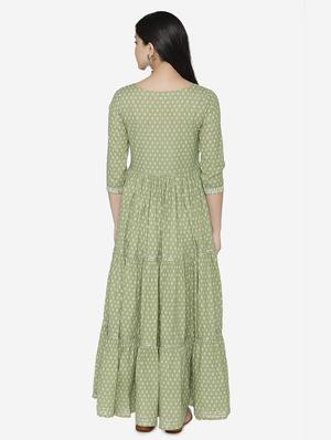 printed tiered flare ethnic dress with dupatta - 17472335 - Standard Image - 4