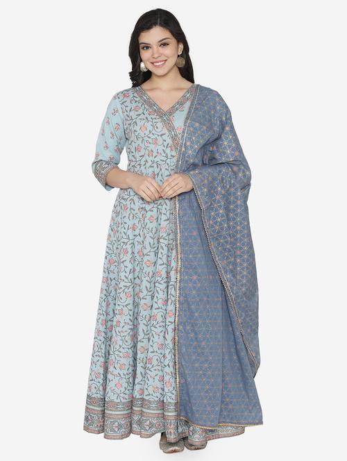 floral ethnic dress with dupatta - 17472336 - Standard Image - 1