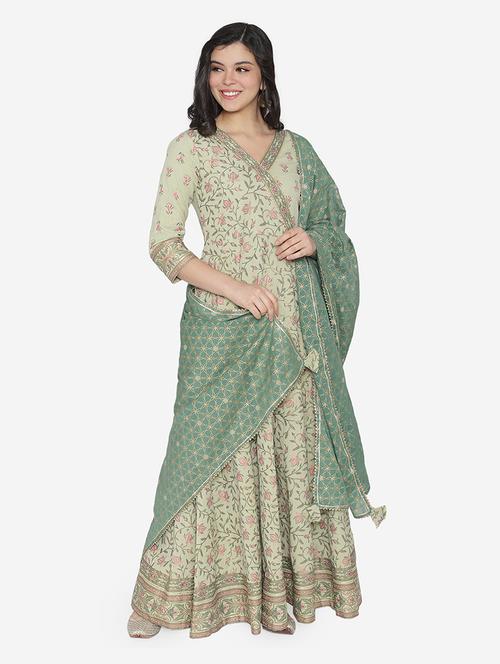 floral ethnic dress with dupatta - 17472337 - Very Small Image - 1