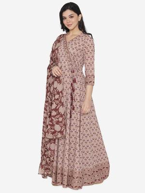 printed anarkali ethnic dress with dupatta - 17472348 - Standard Image - 2