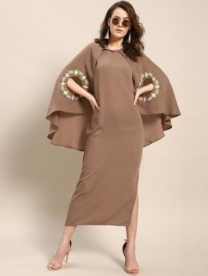 cape sleeved embroidered detail maxi dress - 17472625 - Standard Image - 2