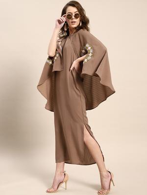 cape sleeved embroidered detail maxi dress - 17472625 - Standard Image - 3