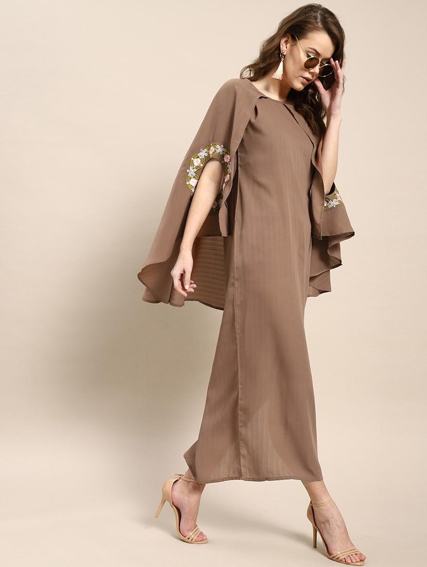 cape sleeved embroidered detail maxi dress - 17472625 - Zoom Image - 1