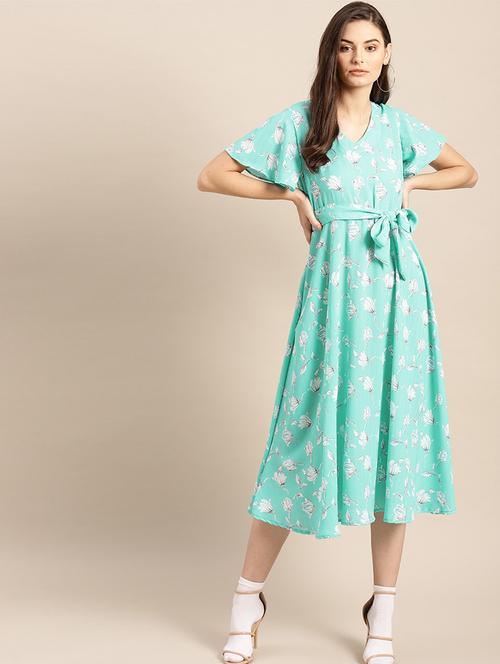 tie front floral flared dress - 17472657 - Very Small Image - 1