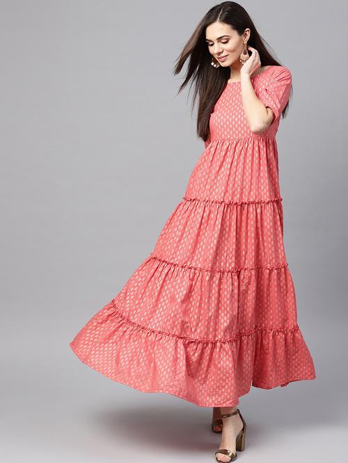 foil print tiered dress - 17472694 - Standard Image - 1
