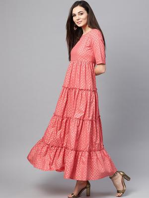 foil print tiered dress - 17472694 - Standard Image - 2