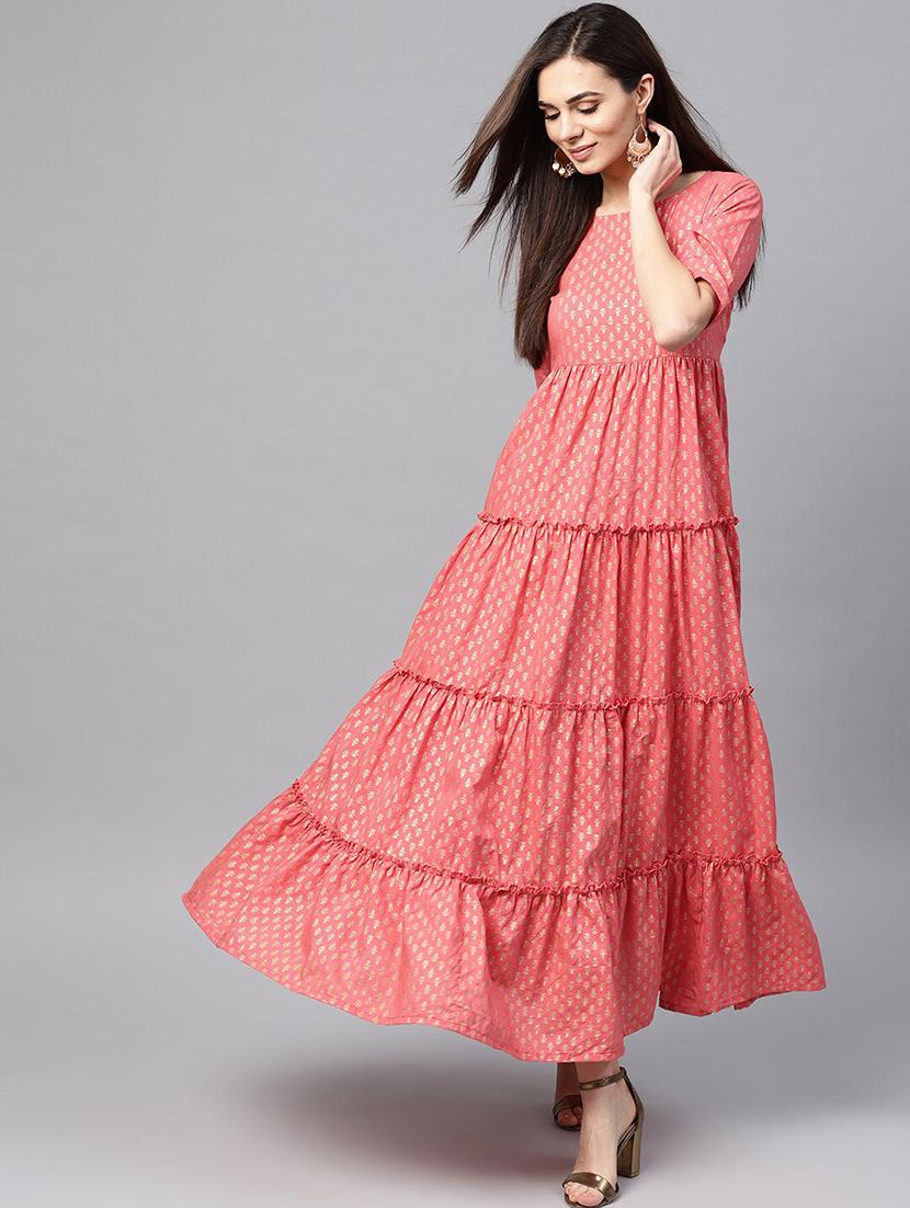 foil print tiered dress - 17472694 - Zoom Image - 1