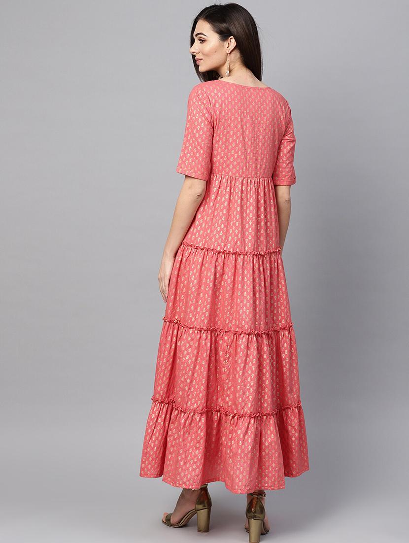 foil print tiered dress - 17472694 - Zoom Image - 3